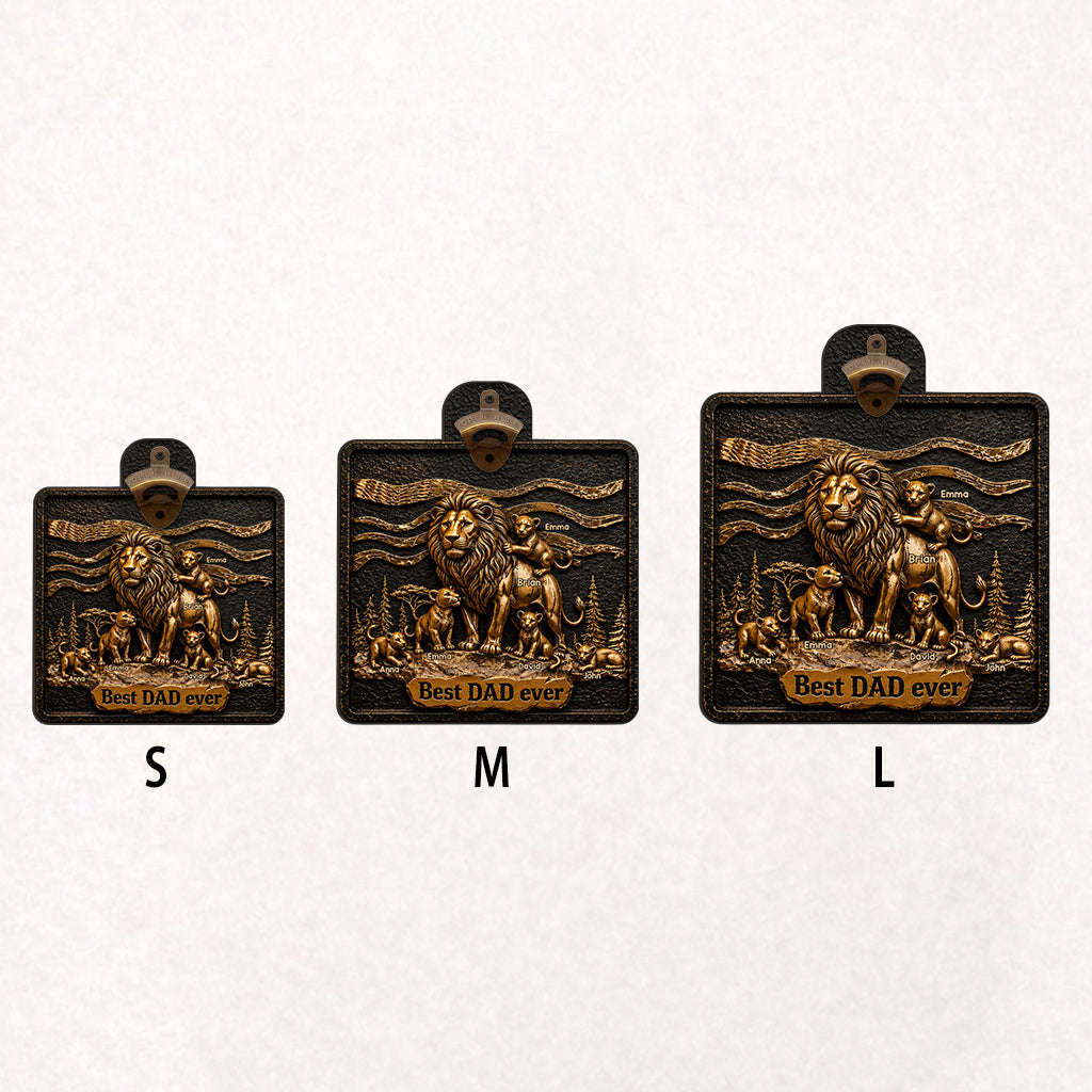 Lion Dad And Kids - Personalized Father Wall Bottle Opener