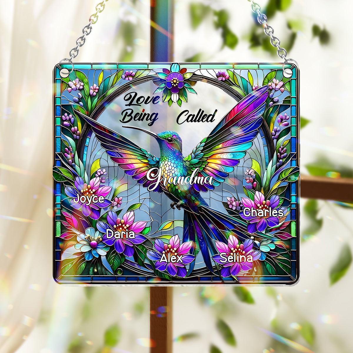 Love Being Called Grandma Hummingbird - Personalized Grandma Window Hanging Suncatcher Ornament