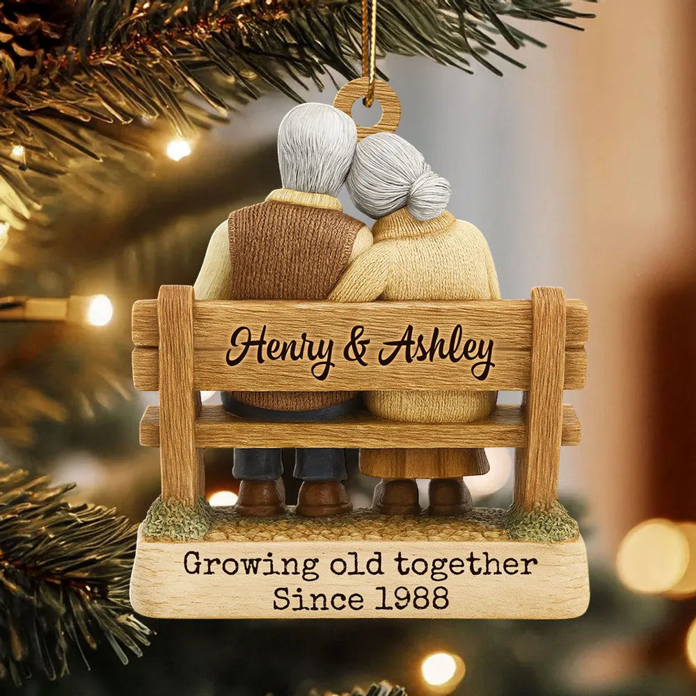 Wooden Ornament for Couples, Cozy Back-View Bench Scene, A Heartwarming Personalized Christmas Gift