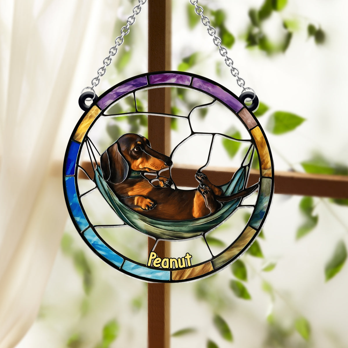 Cute Dachshund - Personalized Dog Window Hanging Suncatcher Ornament