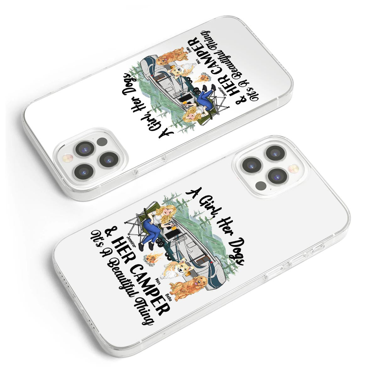 A Girl Her Dog And Her Camper - Camping gift for dog lover - Personalized Clear Phone Case