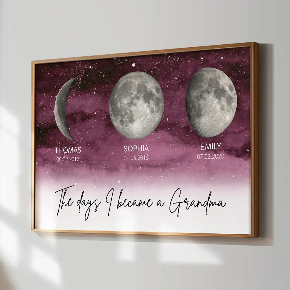 Personalized Moon Phase Starry Sky Poster, The Day I Became a Grandma Wall Art, Unique Gift for Grandma