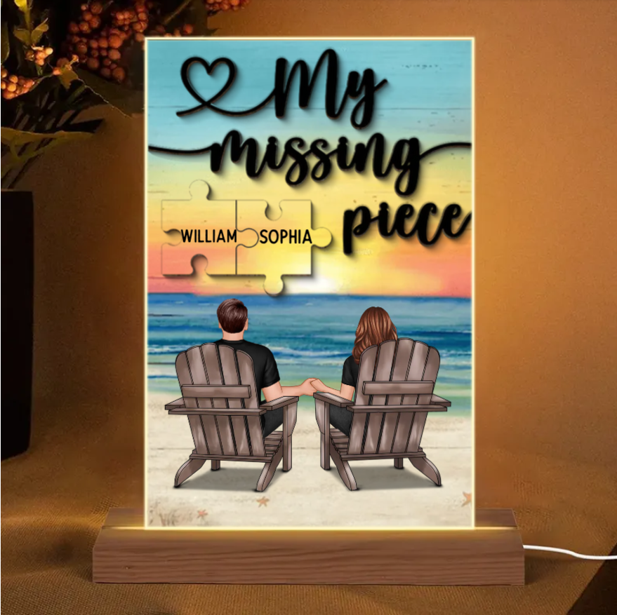My Missing Piece - Custom Couple Beach Design Wooden, Acrylic or LED Plaque - Unique Gift