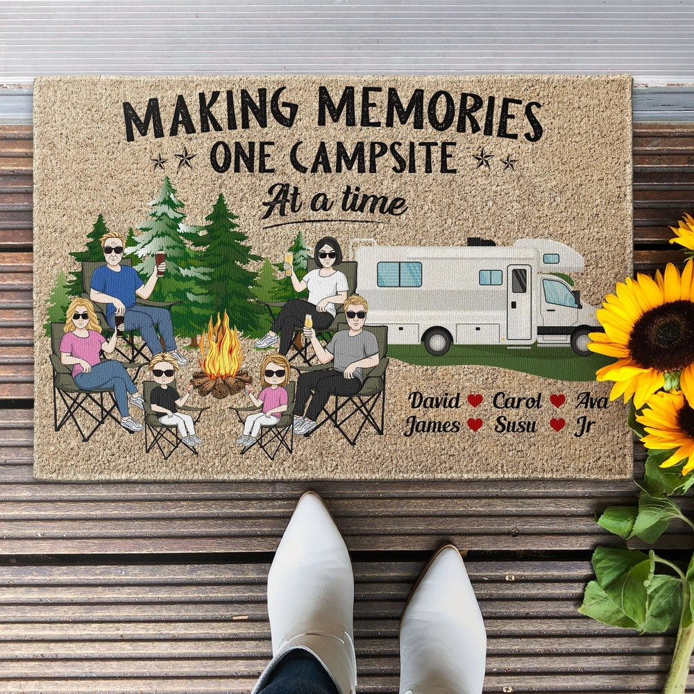 Making Memories One Campsite At A Time Standard Doormat, Personalized Cozy Campfire Welcome Gift