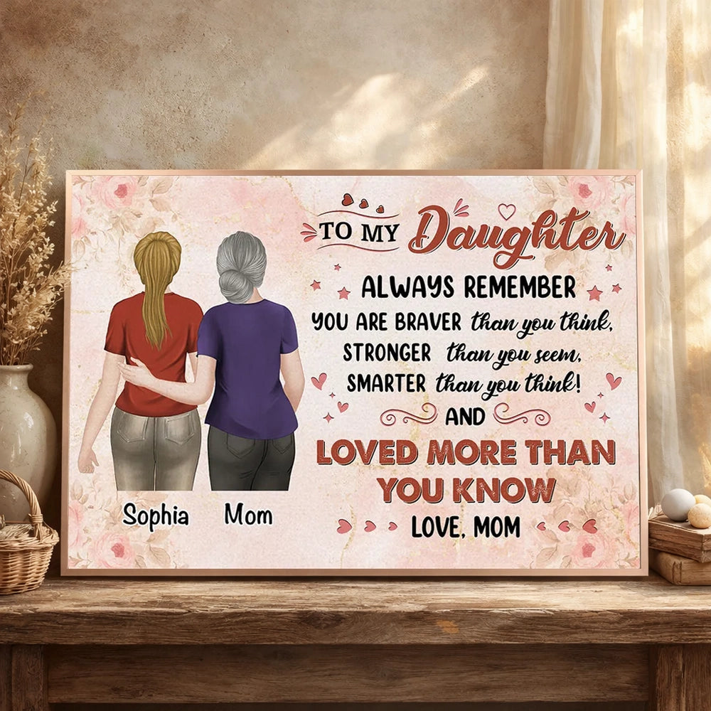 Personalized Mother and Daughter Poster, Always Remember You Are Braver Quote, Unique Gift for Mom or Daughter
