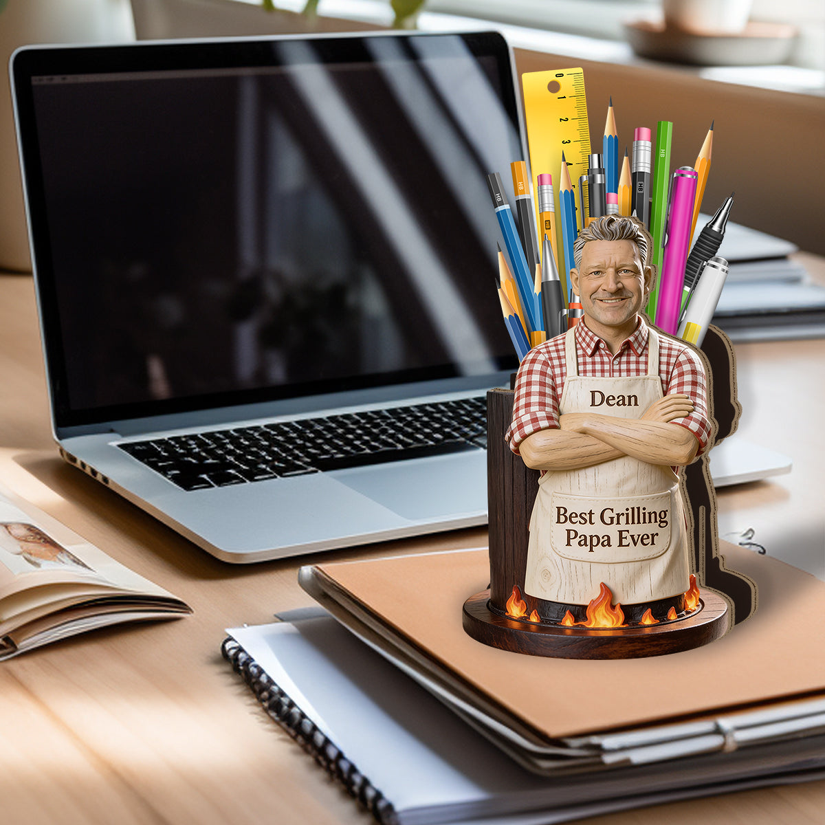 Best Dad Ever - Personalized Wooden Grilling Utensils Holder