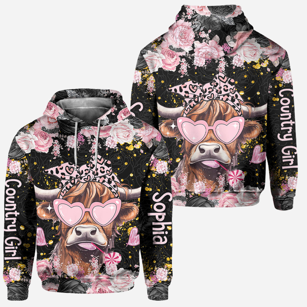 Black And Pink - Personalized Highland Cow Hoodie and Leggings