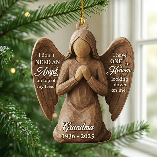 Personalized Wooden Ornament for Grandma in Heaven – Custom Angel Memorial Keepsake for Christmas Tree, Unique Sympathy Gift