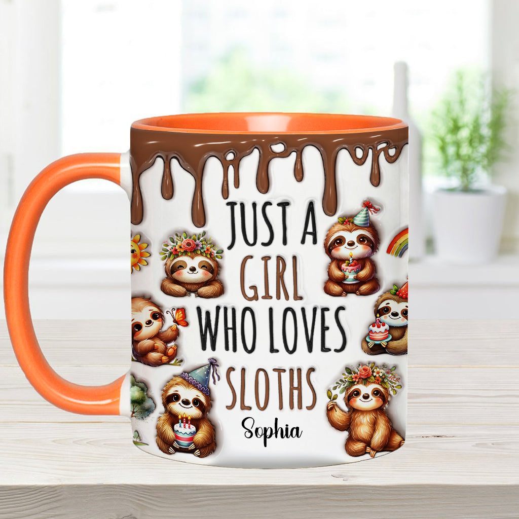 Just A Girl Who Loves Sloths - Personalized Sloth Accent Mug