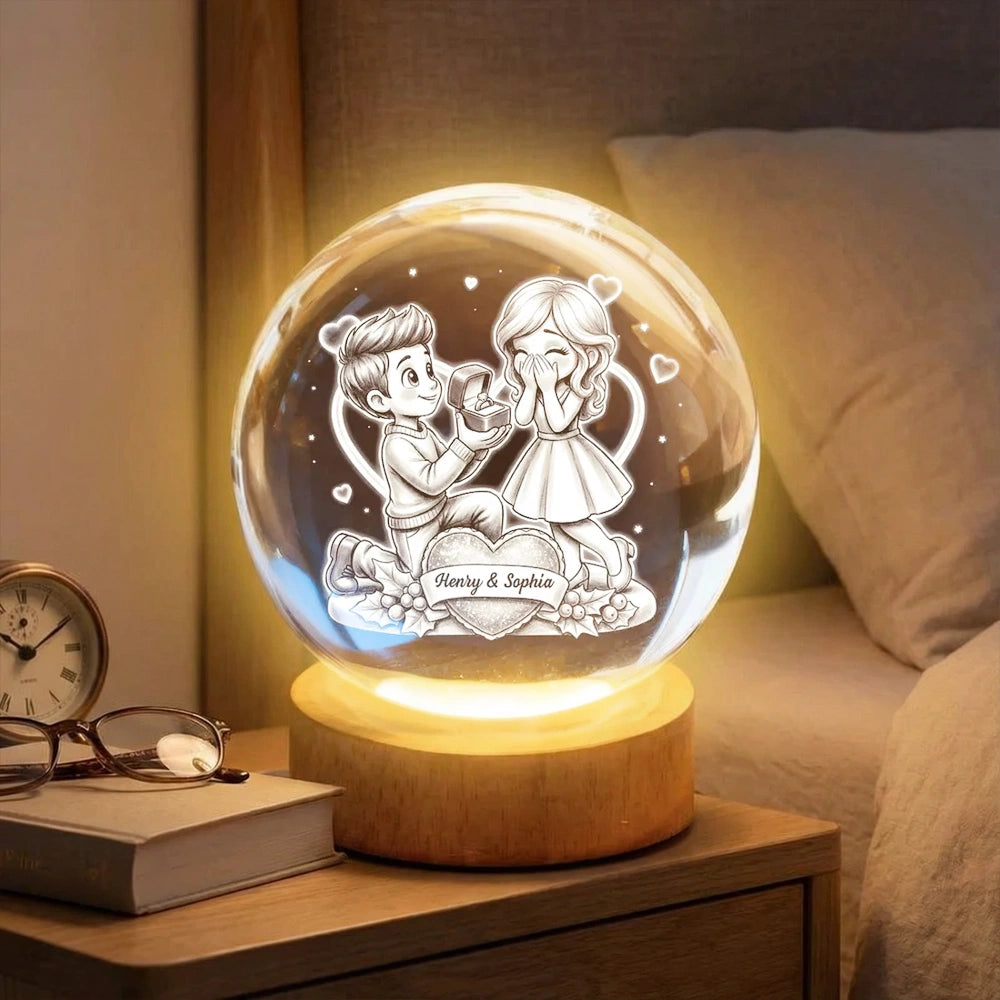 Personalized Crystal Ball LED Night Light, Kneeling Proposal Scene Night Light, Sweet Romantic Gift for Valentine's Day