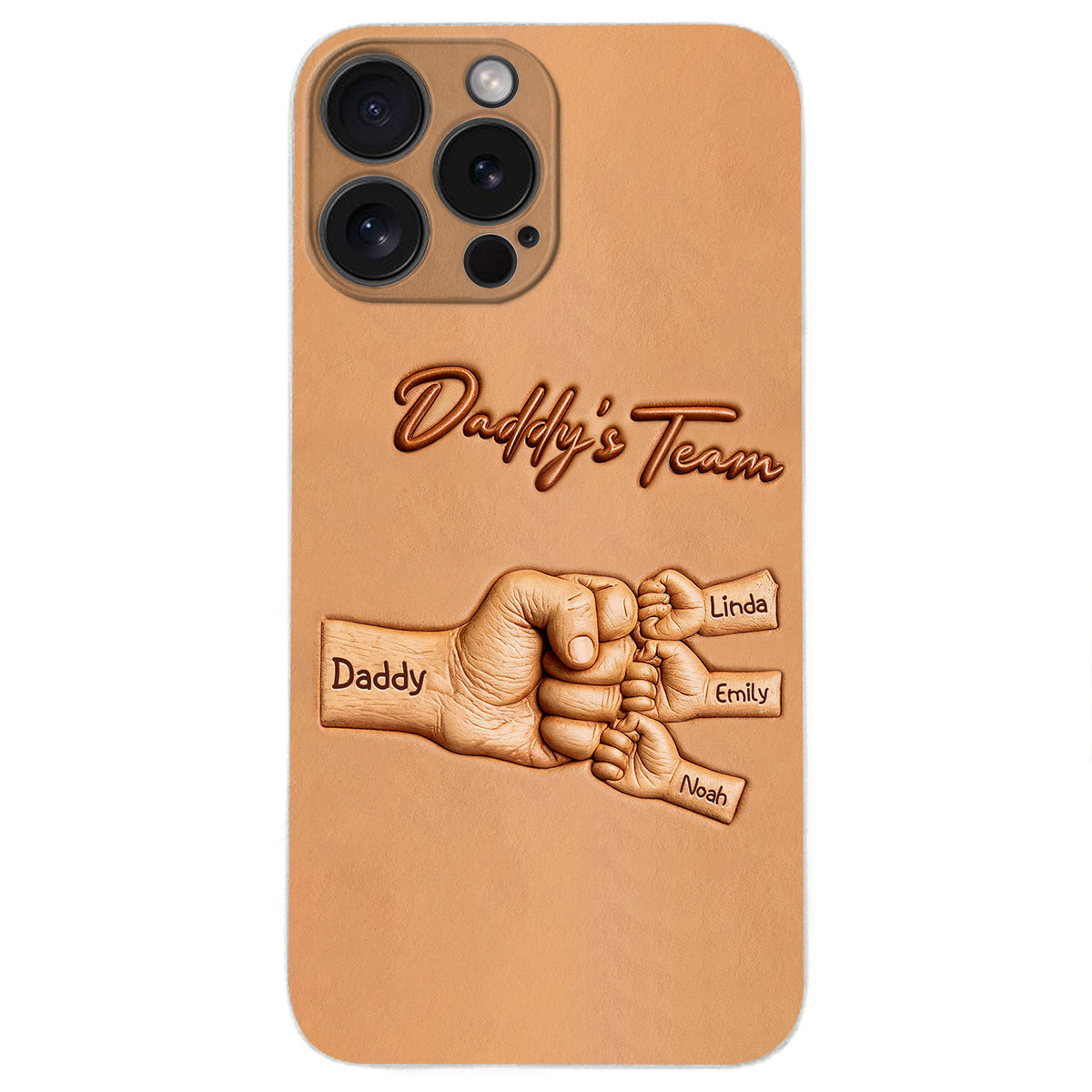 Daddy's Team - Personalized Father 3D Embossed Leather Phone Case