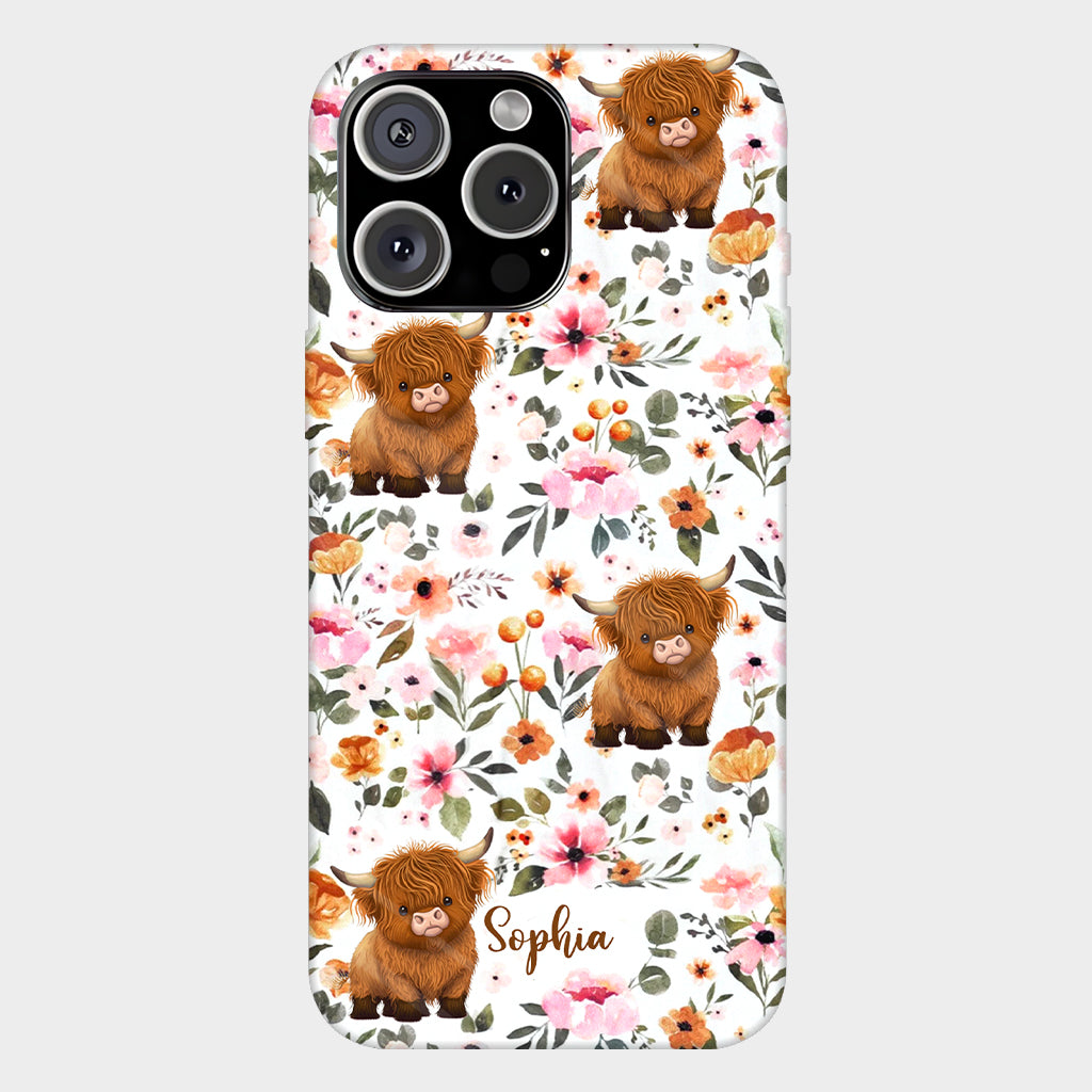 Floral Highland Cow - Personalized Highland Cow Full Print Phone Case