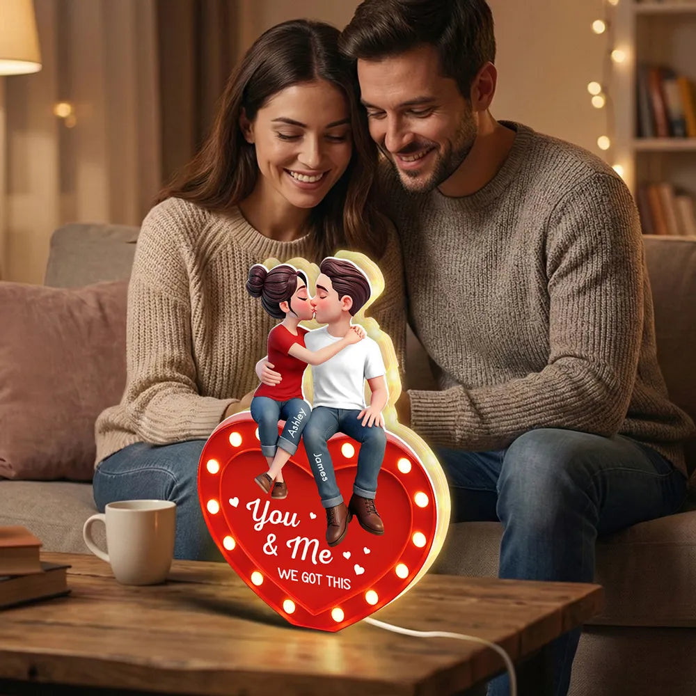 Personalized Acrylic Light Box Kissing Couple on Heart You & Me Warm Glow Bedroom Decor Unique Gift for Couples