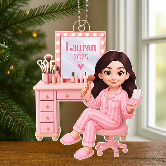Beauty Lover Acrylic Ornament – Cute Pink Vanity Theme, Perfect Gift for Makeup Enthusiasts