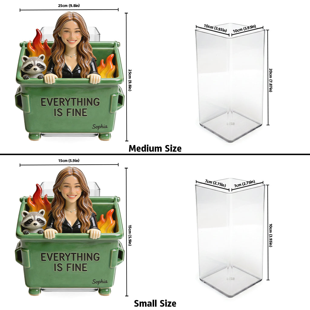 Dumpster Fire Everything Is Fine - Personalized Colleague Acrylic Pot