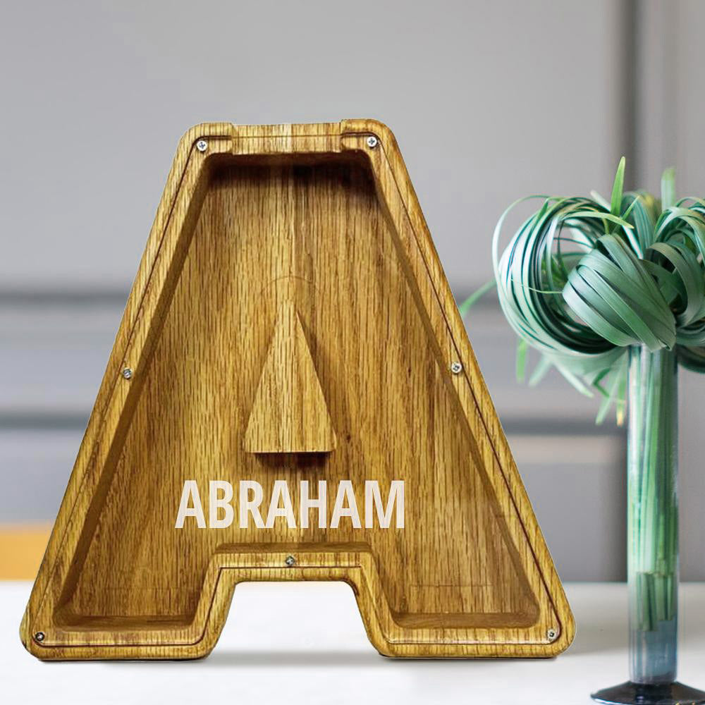 Custom Initial And Name - Personalized Letter And Name Tung Wooden Piggy Bank
