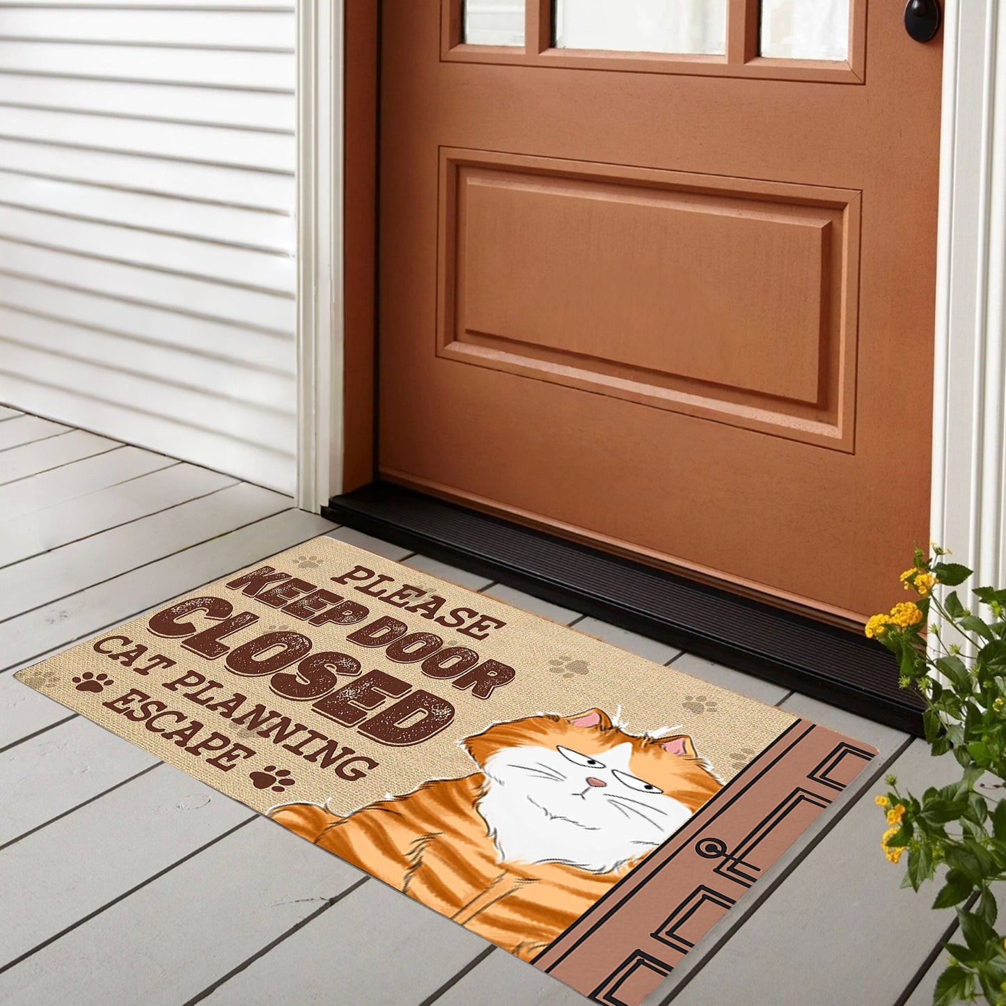 Funny Cat Escape Doormat - Please Keep Door Closed, Cat Planning Escape - Perfect Gift for Cat Lovers
