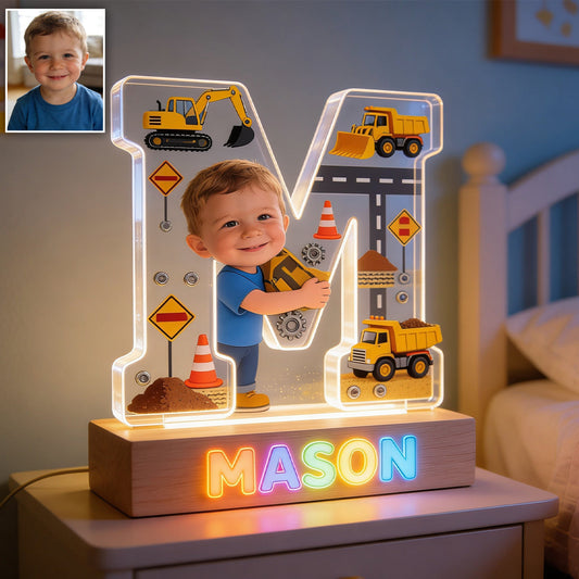 Alphabet Letter & Custom Photo And Theme - Personalized Kid Shaped Led Night Light