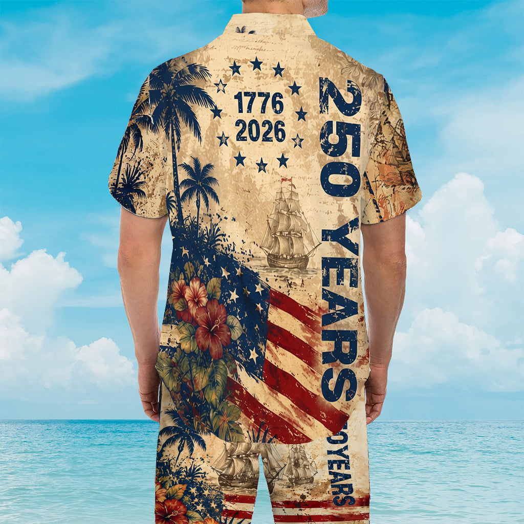 250 Years Vintage US Independence Day Aloha Shirt & Pants Set - Personalized Independence Day/ 4th of July Hawaiian Shirt & Men Shorts
