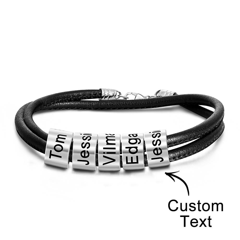 Any Names - Personalized Father Engraved Bead Bracelet