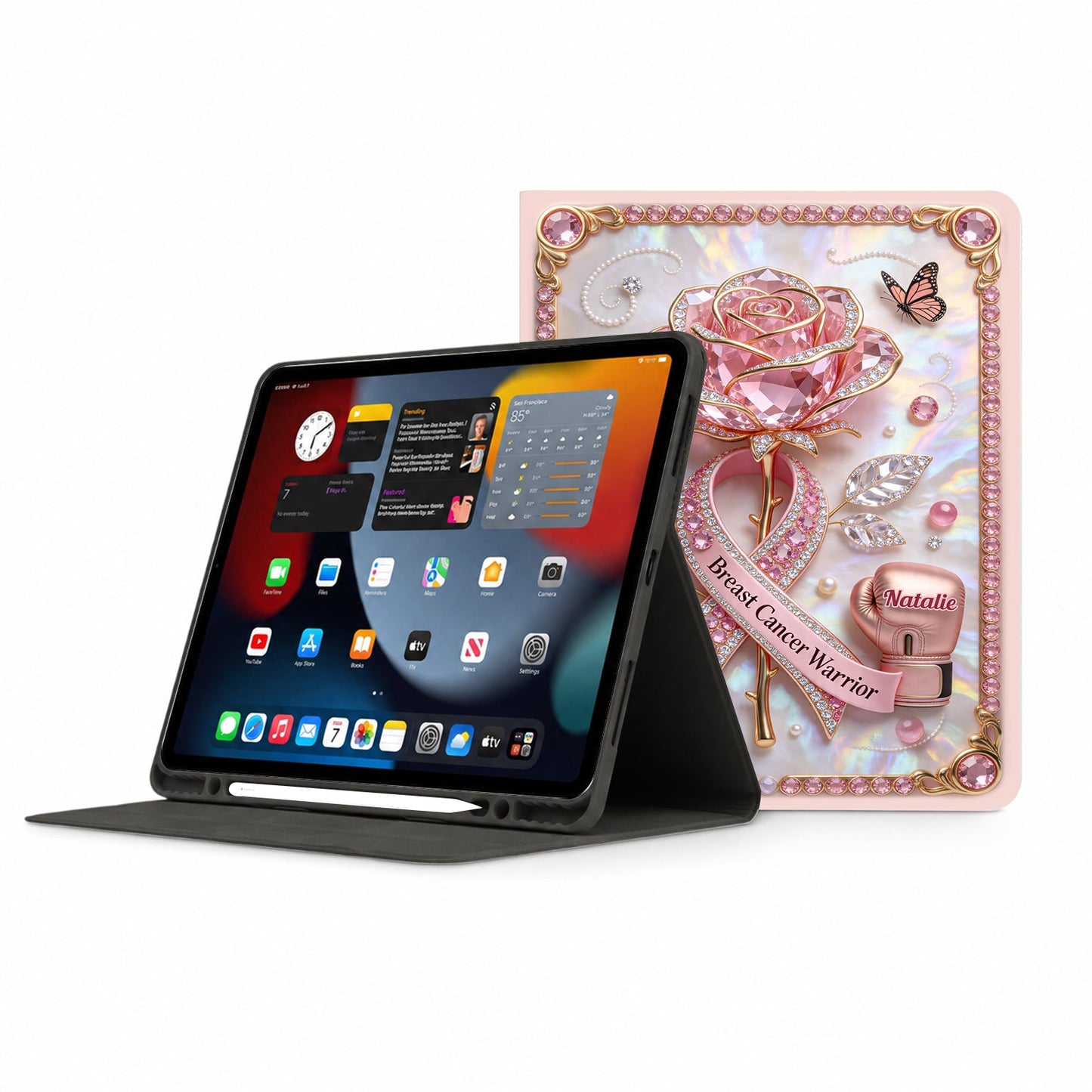 Faith Hope Love - Personalized Breast Cancer Awareness Tablet Cover With Pen Slot