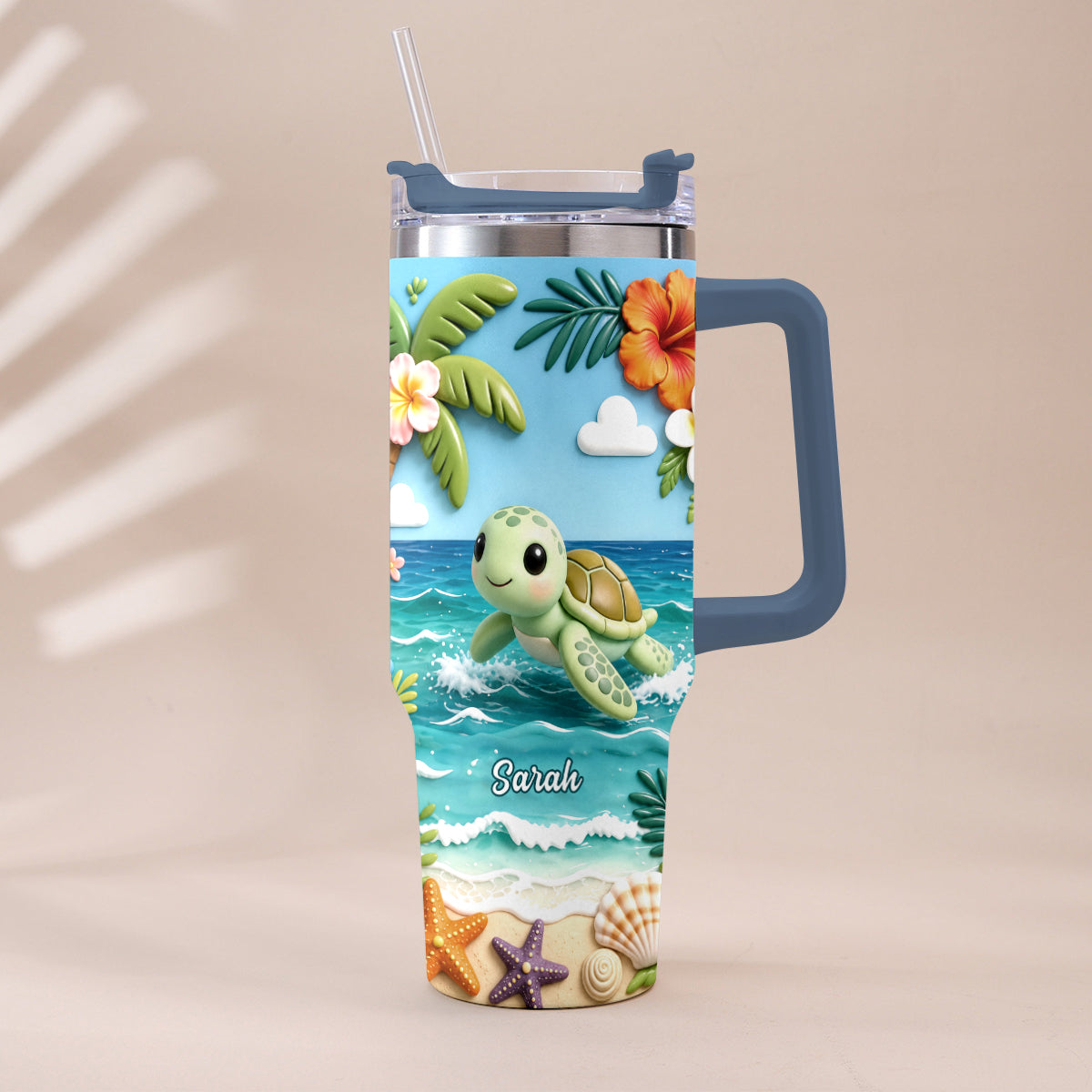 Back To The Ocean - Personalized Turtle Tumbler With Plush Charm