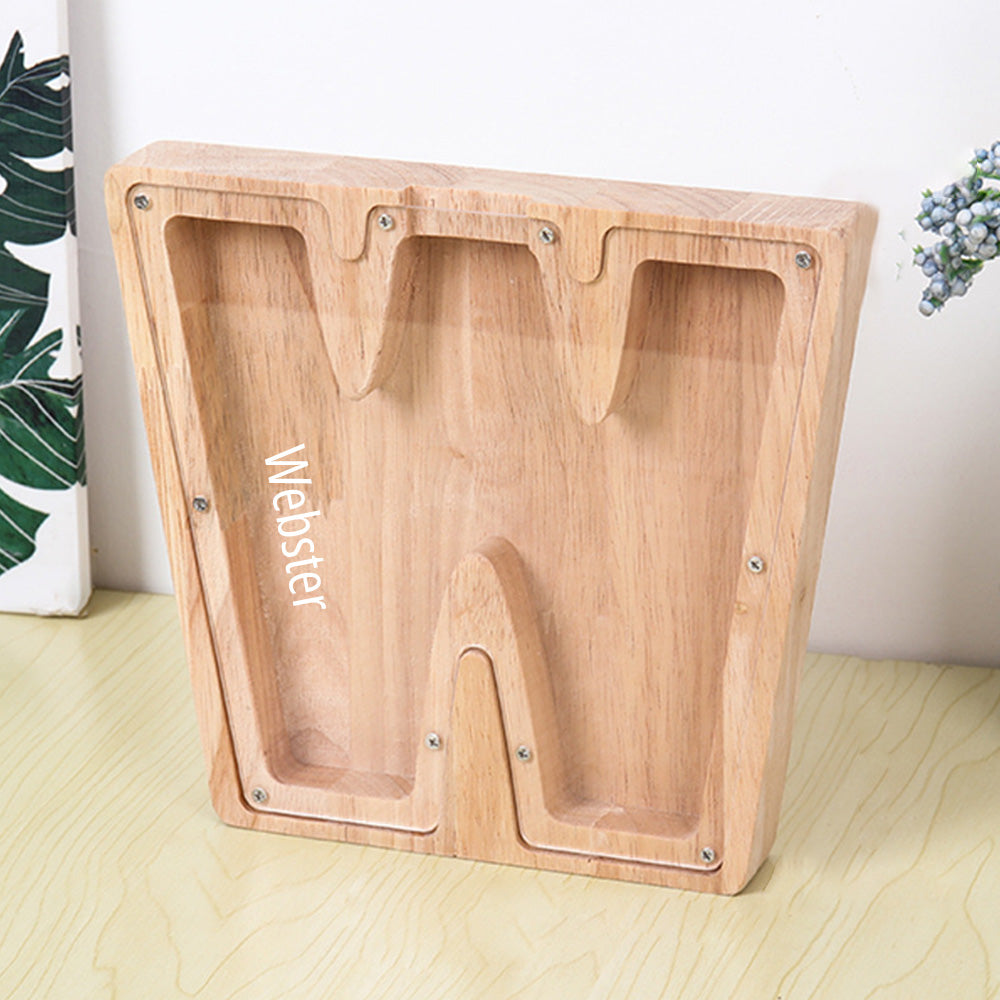 Custom Initial And Name - Personalized Letter And Name Light Wooden Piggy Bank