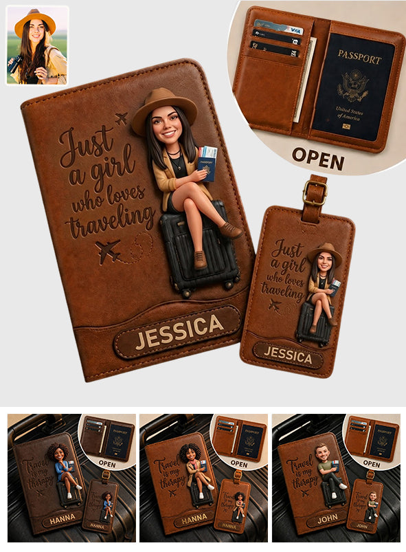 Just A Girl Who Love Traveling - Personalized Travelling Passport Holder & Luggage Tag Set