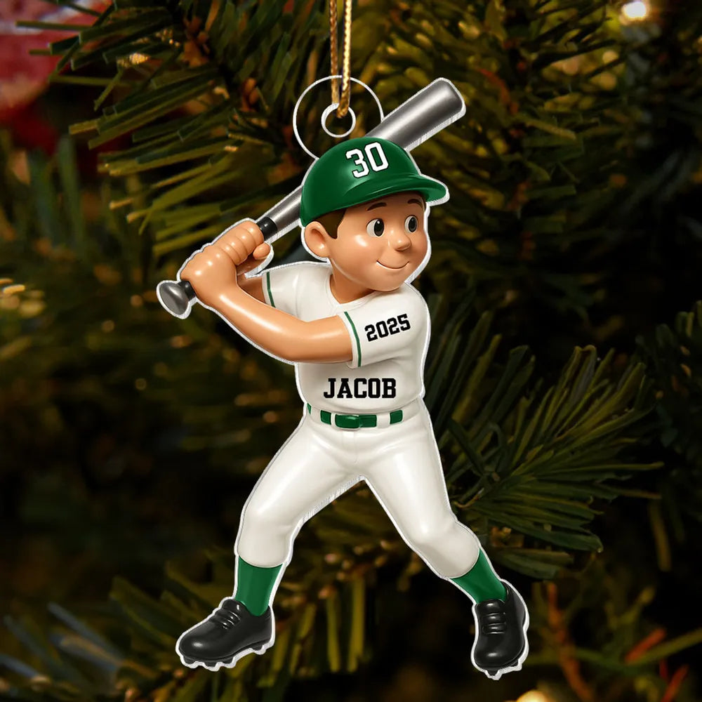 Custom Baseball Ornament for Kids – Personalized Acrylic or Wooden Ornament, Gift for Young Baseball Lovers