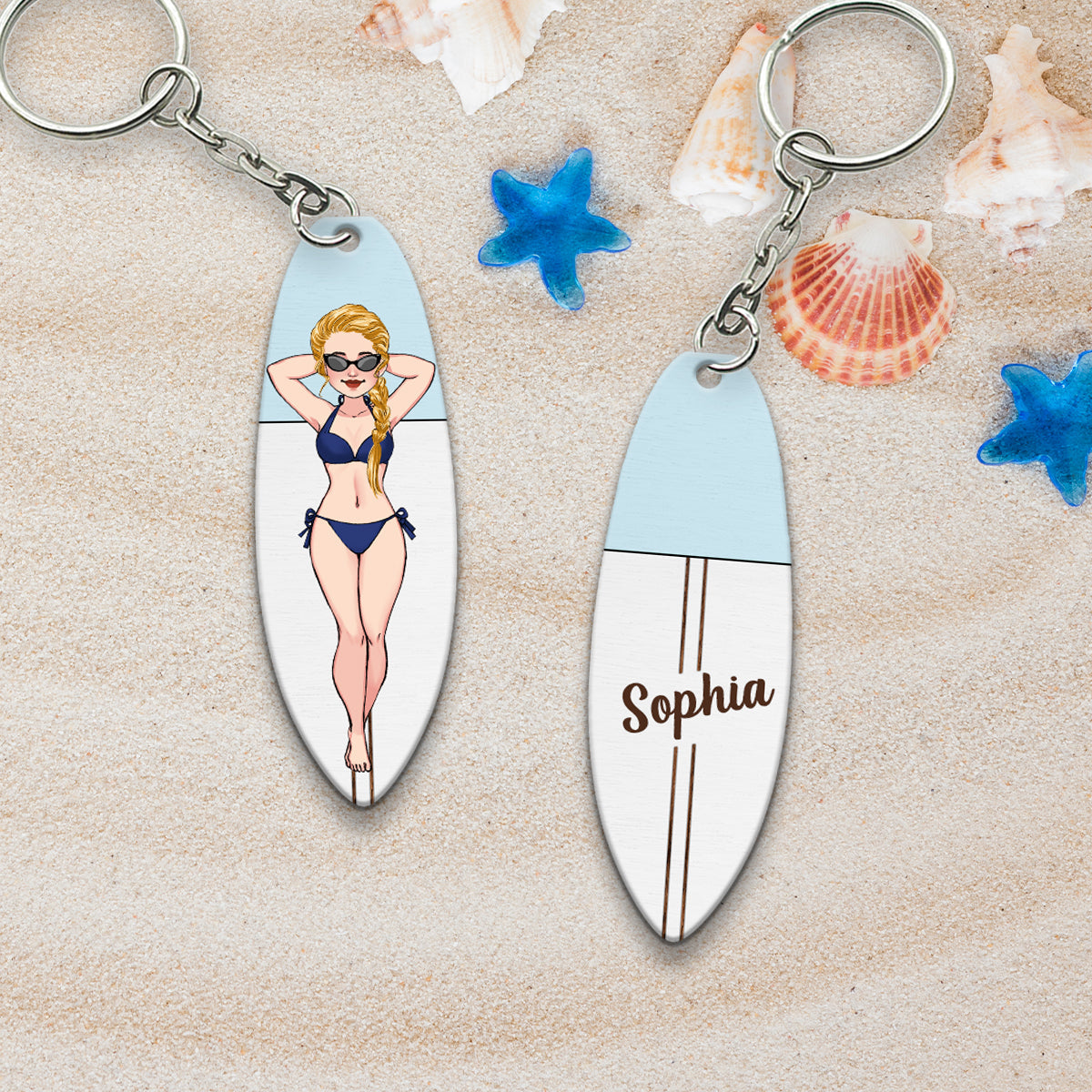 Laying On Board - Personalized Surfing Keychain (Printed On Both Sides)