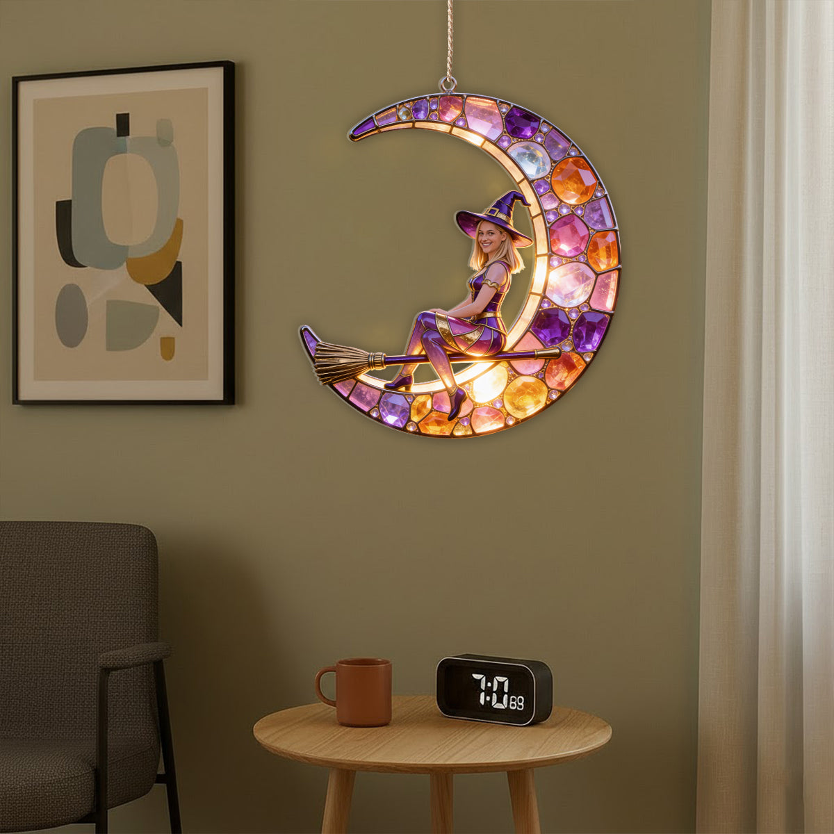 Beautiful Witch, Crescent Moon - Personalized Witch LED Light Acrylic Sign