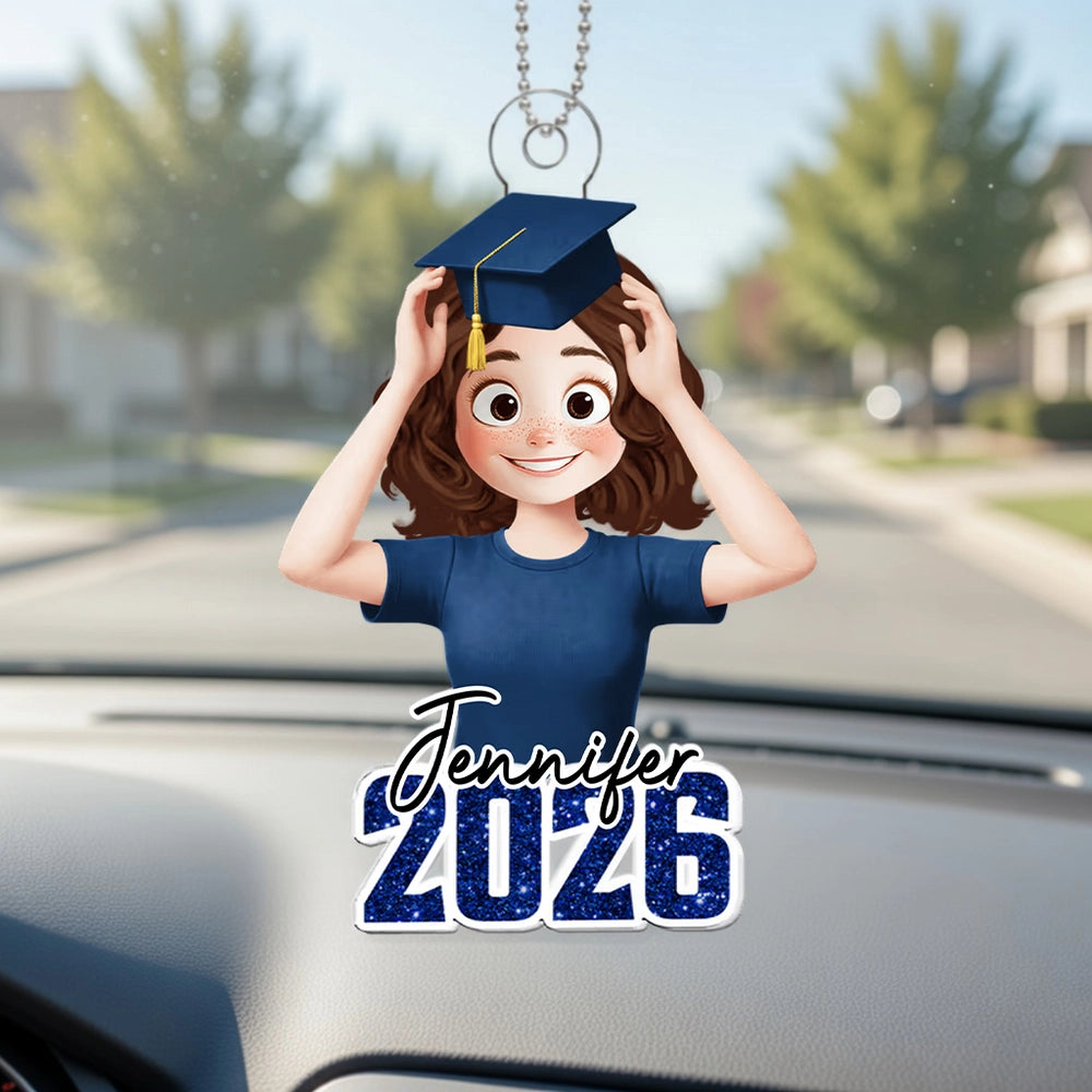 Custom Acrylic Car Hanger Graduation Mirror Decor, Sweet Keepsake for a Proud Grad, Creative Gift for Her