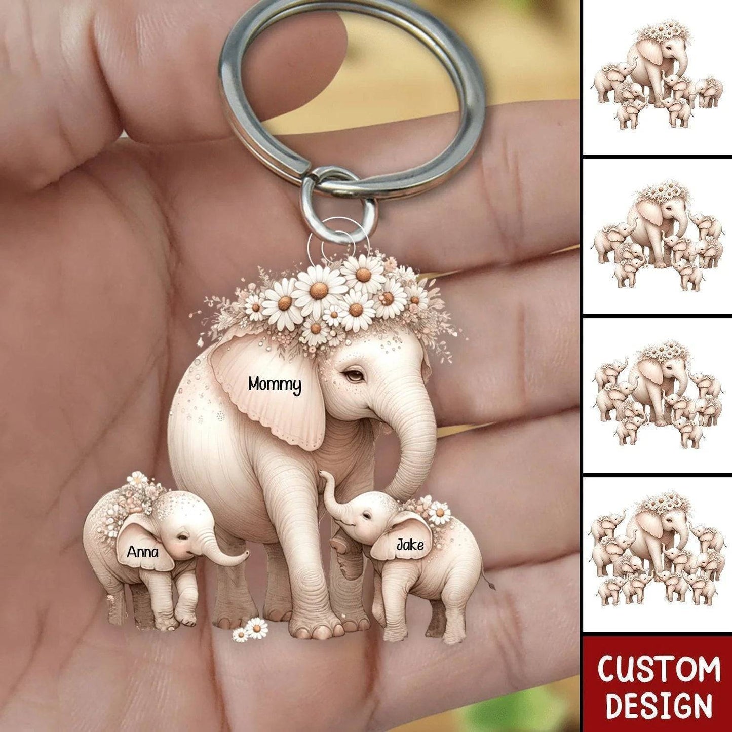 Tender Elephant Family Personalized Acrylic Keychain, Ornament, Poster/Canvas and more – A Heartfelt Gift for Mothers or Grandmothers