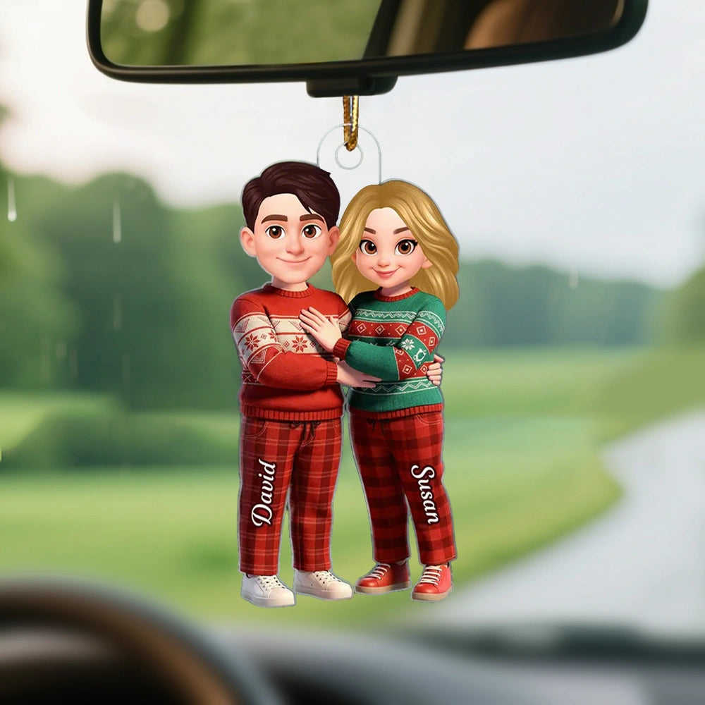 Custom Couple Acrylic Ornament, Cute Cartoon Partners in Matching Sweaters, Sweet Home Display Keepsake, Creative Gift