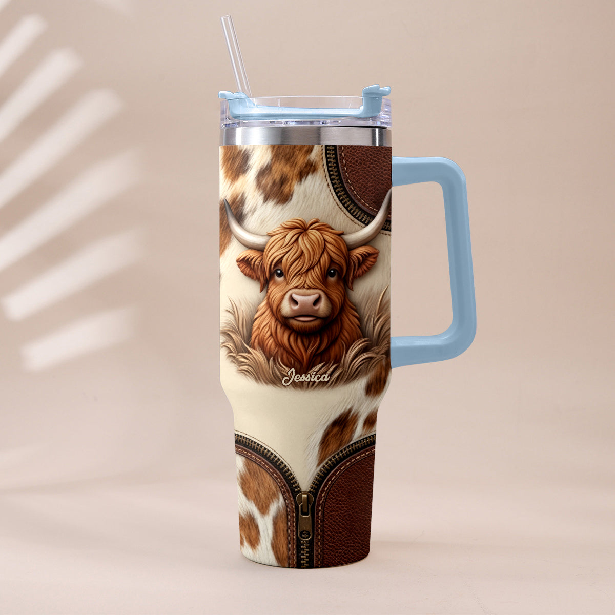 Cute Highland Cow - Personalized Highland Cow Tumbler With Plush Charm
