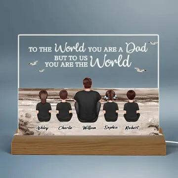 Dad And Sons Daughters Retro Vintage Beach Landscape Personalized Custom Shape Acrylic Warm LED Night Light