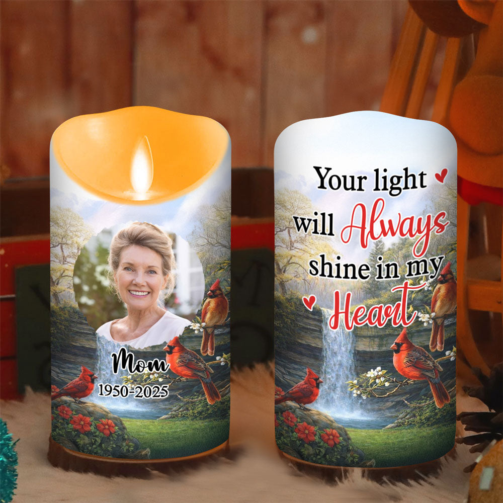Personalized Flameless LED Candle with Photo and Memorial Quote, Peaceful Warm Glow, Unique Remembrance Gift
