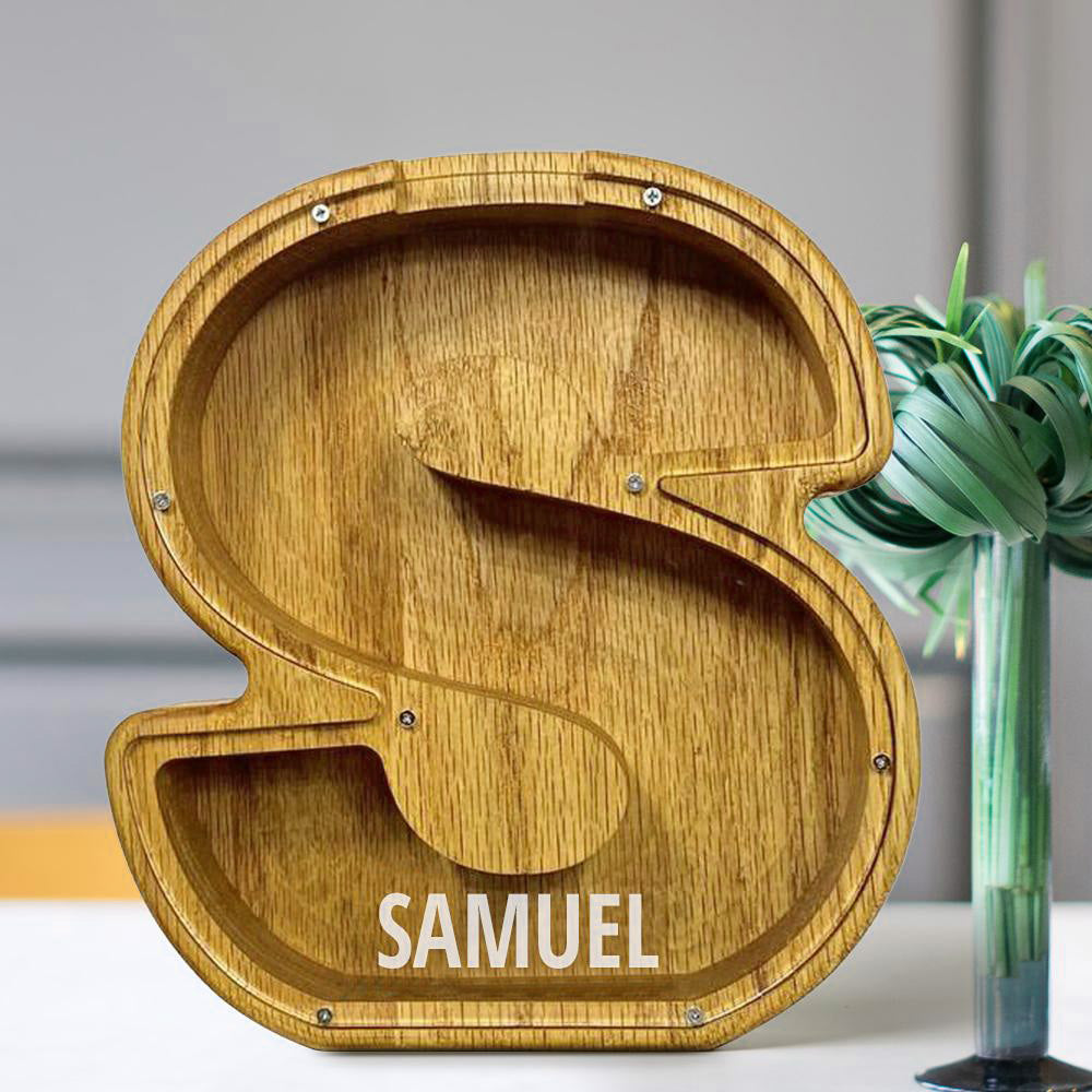 Custom Initial And Name - Personalized Letter And Name Tung Wooden Piggy Bank