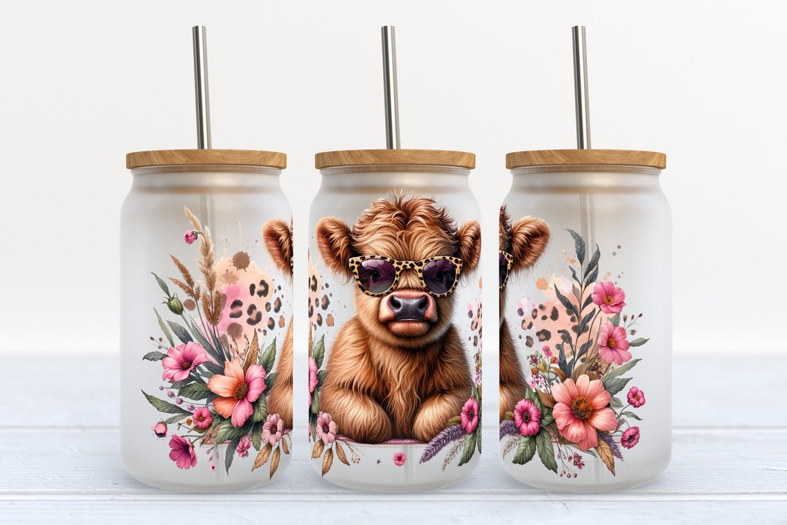Cute Baby Highland Cows Highland Cow Can Glass 0624