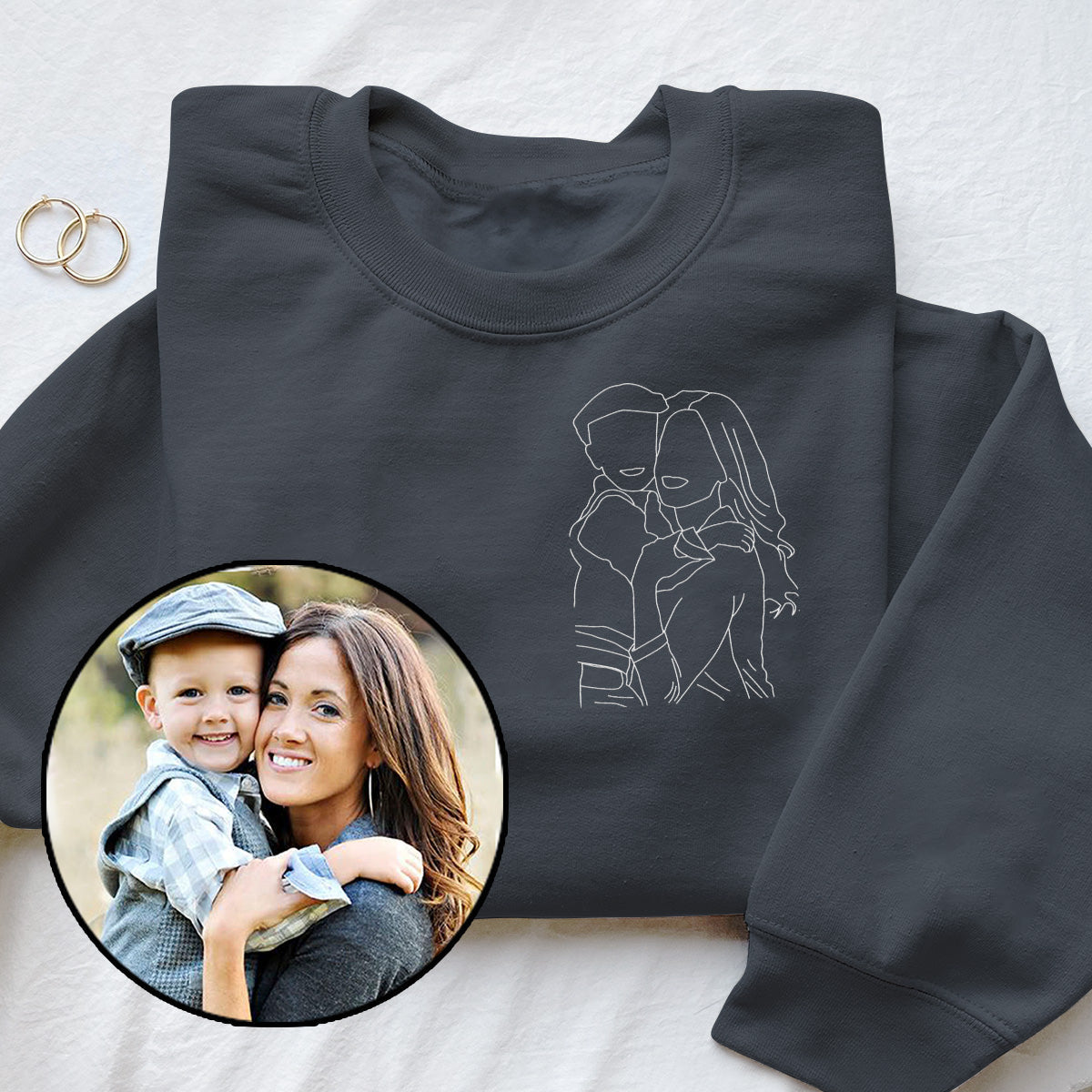 Custom Line Art - Personalized Step Mom Embroidered Sweater