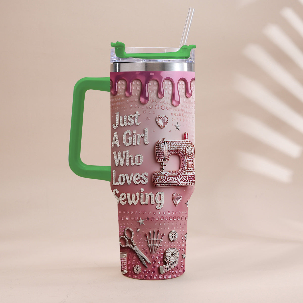 Just A Girl Who Loves Sewing - Personalized Sewing Tumbler With Handle