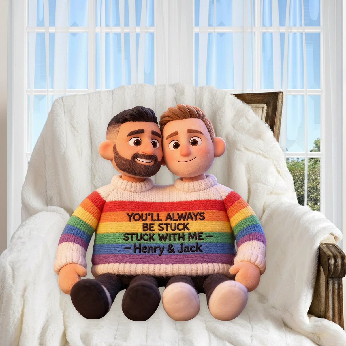 Custom Any Photo Love Is Love - Personalized LGBT Support Premium Faux Fur Pillow