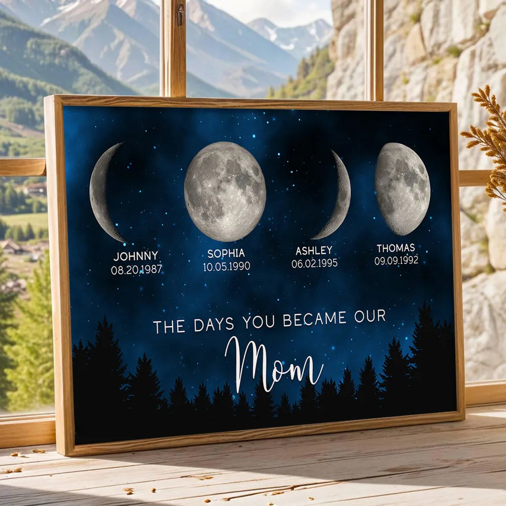 The Days You Became Our Dad Poster – Moon Phases over Forest Night Sky, Creative Personalized Gift for Dad