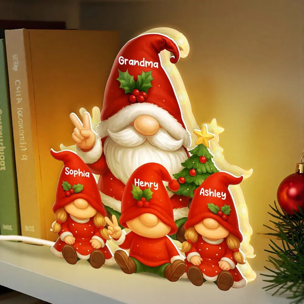 Personalized Acrylic Light Box for Grandma with Grandkids Gnomes, Cozy Christmas Decor & Unique Holiday Gift