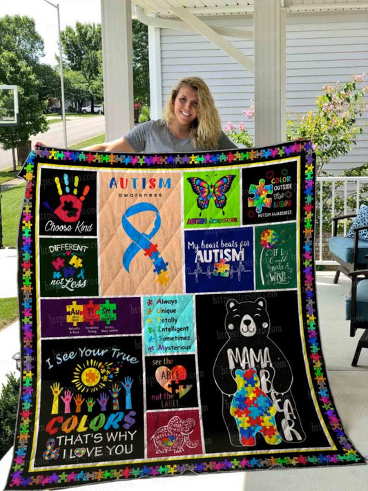 Autism My Heart Beats For Autism Animal - Autism Awareness Quilt 0921