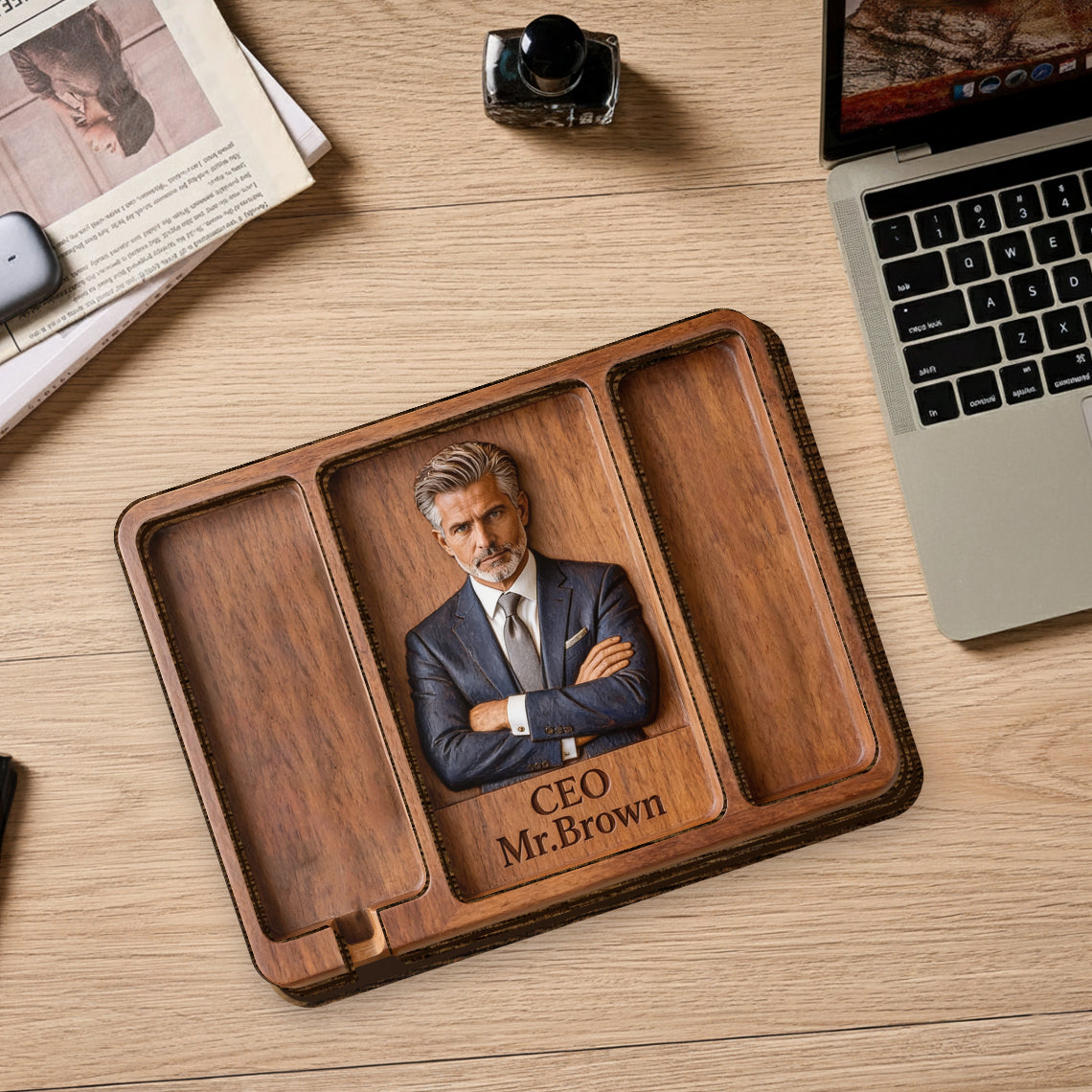 Desk Essentials - Personalized Colleague Wood Tray
