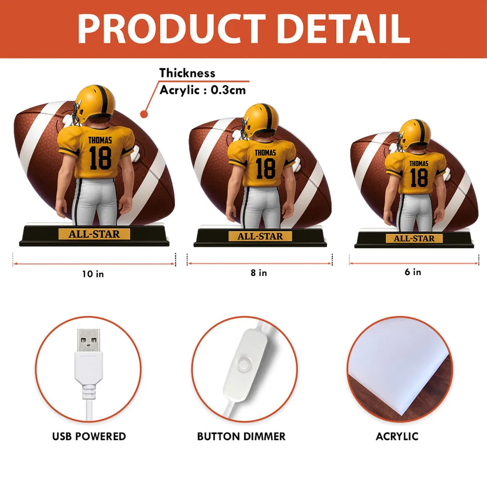 Personalized Acrylic Light Box for Football Player – Custom All-Star Design, Stadium Glow, Unique Gift for Sports Fans