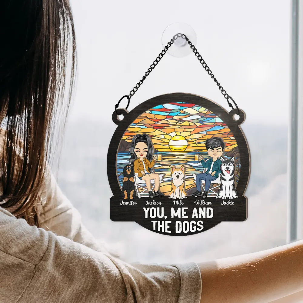 You, Me & the Dog Enjoying a Forest Sunset - Custom Wood & Acrylic Ornament, Perfect for Dog Lovers’ Birthdays or Holiday or valentine's day Gifts
