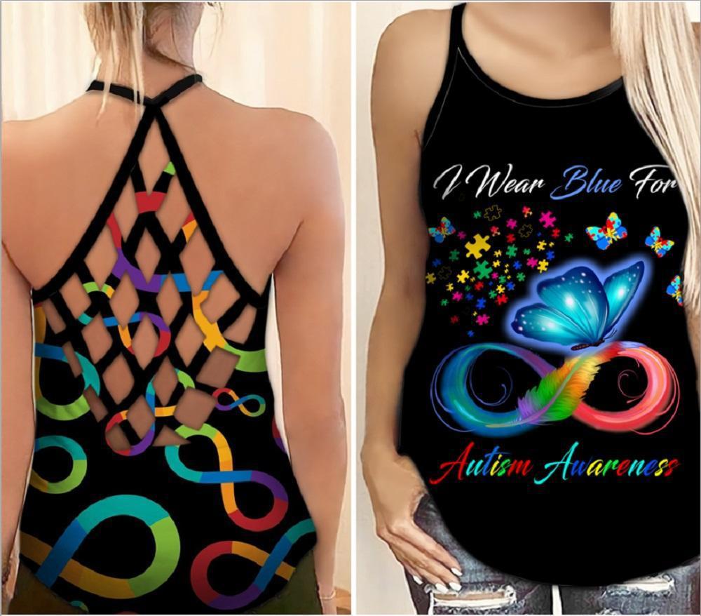 Autism Awareness I Wear Blue For Autism Awareness - Cross Tank Top 0921