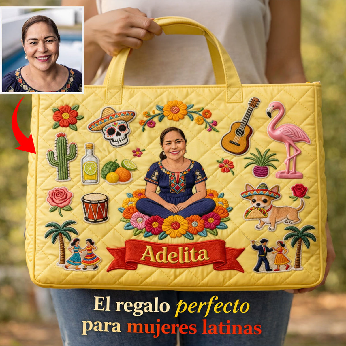 Latina Women, Mexican Vibe - Personalized Latina Women Quilted Tote Bag